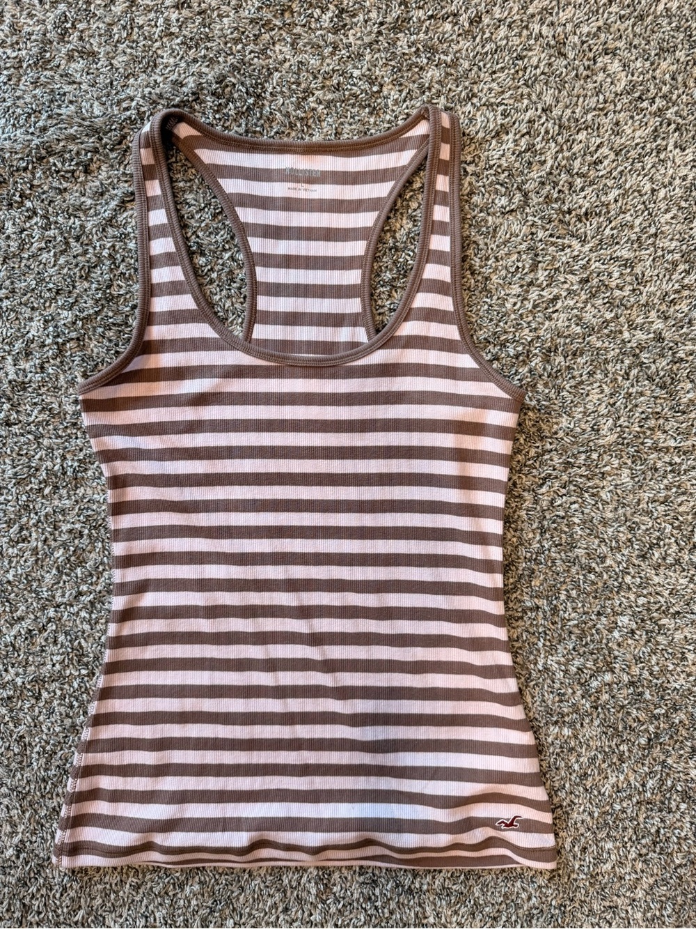 Hollister Pink and Brown Striped Racerback Tank Top